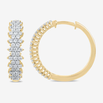 Womens 1 CT. T.W. Lab Grown White Diamond 10K Gold 20.5mm Hoop Earrings