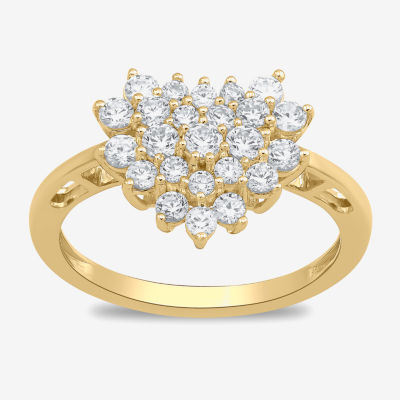 Womens 3/4 CT. T.W. Lab Grown White Diamond 10K Gold Heart Cluster Cocktail Ring