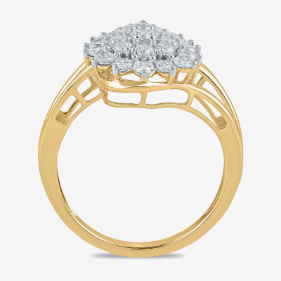 Womens 1 CT. T.W. Lab Grown White Diamond 10K Gold Cluster Cocktail Ring