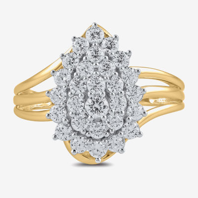 Womens 1 CT. T.W. Lab Grown White Diamond 10K Gold Cluster Cocktail Ring