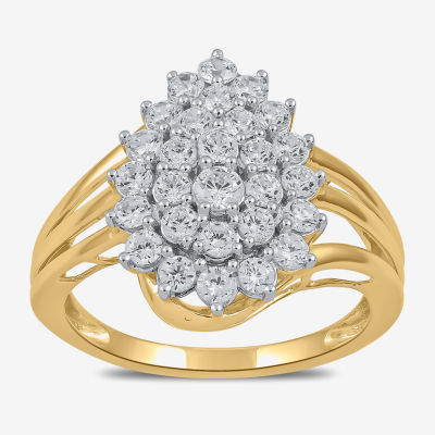 Womens 1 CT. T.W. Lab Grown White Diamond 10K Gold Cluster Cocktail Ring