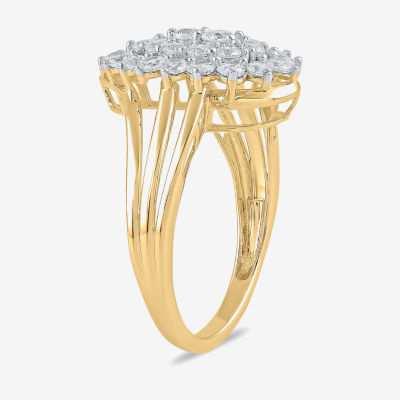 Womens 1 CT. T.W. Lab Grown White Diamond 10K Gold Cluster Cocktail Ring