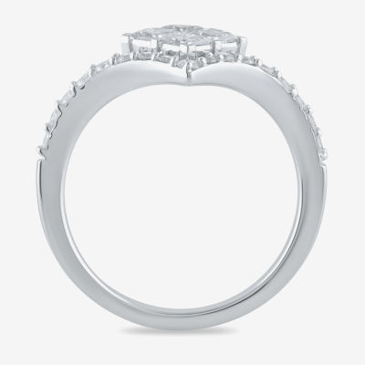 Womens 1 CT. T.W. Lab Grown White Diamond 10K White Gold Side Stone Cocktail Ring