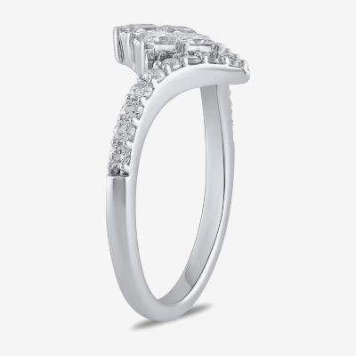 Womens 1 CT. T.W. Lab Grown White Diamond 10K White Gold Side Stone Cocktail Ring