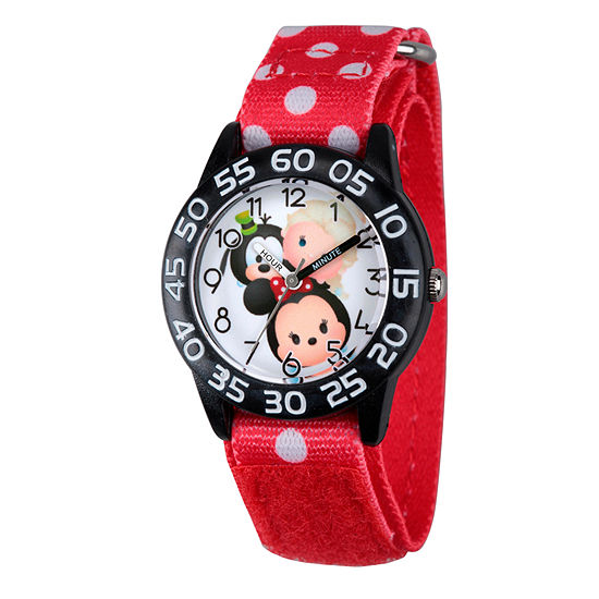 Disney Girls Mickey Mouse & Friends Tsum Tsum Black And Red Polka Dot Time Teacher Strap Watch W003012