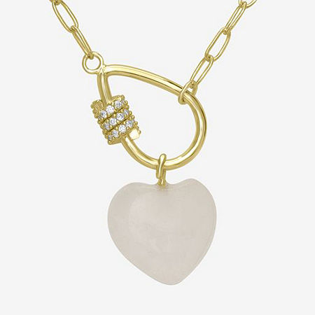 Sparkle Allure 14K Gold Over Brass 18 Inch Paperclip Heart Pendant Necklace, One Size, White Quartz