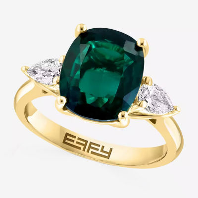 Effy Final Call  Womens Lab Created Green Emerald & 1/5 CT. T.W. Lab Grown Diamond 14K Gold Pear Cushion Cocktail Ring
