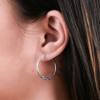 Womens Sterling Silver 25.4mm Hoop Earrings