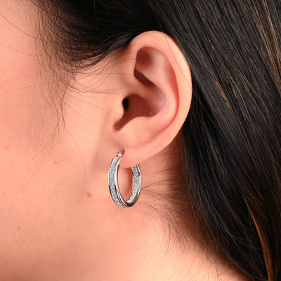 Sterling Silver Rhodium Plated Glitter Hoop Earring Set