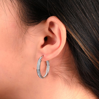 Sterling Silver Rhodium Plated Glitter Hoop Earring Set