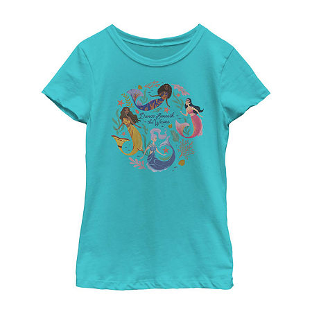 Disney Collection Little & Big Girls Crew Neck Short Sleeve Ariel The Little Mermaid Graphic T-Shirt, Small, Blue