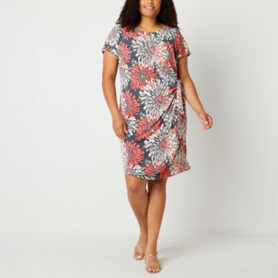 Robbie Bee Plus Short Sleeve Sheath Dress, Color Gray Coral JCPenney