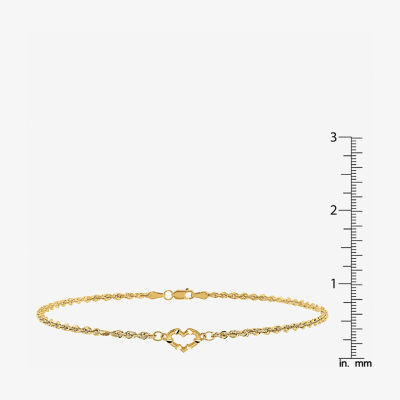 14K Gold 10 Inch Hollow Rope Heart Ankle Bracelet