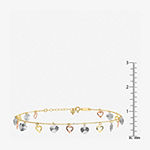 14K Tri-Color Gold 9 Inch Solid Heart Ankle Bracelet
