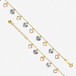 14K Tri-Color Gold 9 Inch Solid Heart Ankle Bracelet