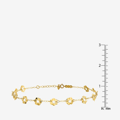 14K Gold 9 Inch Solid Link Flower Ankle Bracelet