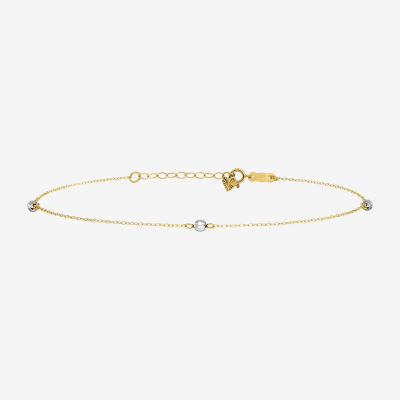 14K Two Tone Gold 9 Inch Solid Bead Ankle Bracelet