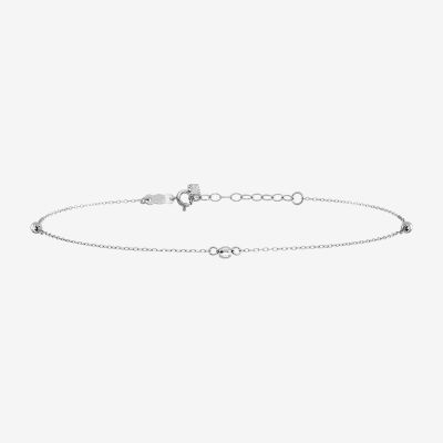 14K White Gold 9 Inch Solid Bead Ankle Bracelet