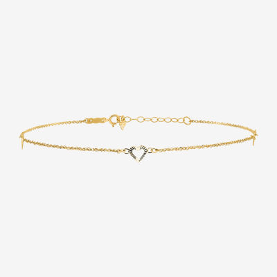 14K Two Tone Gold 10 Inch Solid Singapore Heart Ankle Bracelet