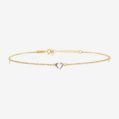14K Gold 10 Inch Solid Heart Ankle Bracelet JCPenney
