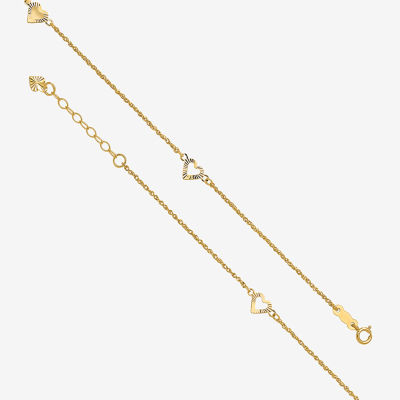 14K Two Tone Gold 10 Inch Solid Singapore Heart Ankle Bracelet