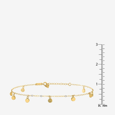 14K Two Tone Gold 10 Inch Hollow Link Round Ankle Bracelet