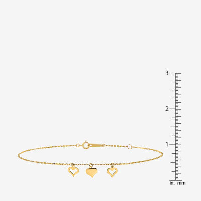 14K Gold 10 Inch Solid Cable Heart Ankle Bracelet