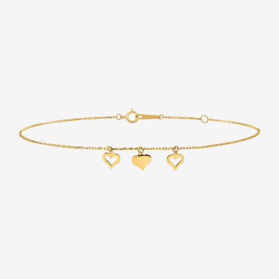 14K Gold Inch Solid Cable Heart Ankle Bracelet