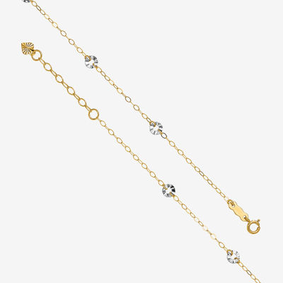 14K Two Tone Gold 9 Inch Solid Link Oval Ankle Bracelet