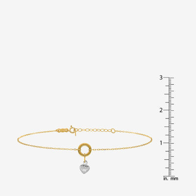 14K Two Tone Gold 9 Inch Solid Link Heart Ankle Bracelet