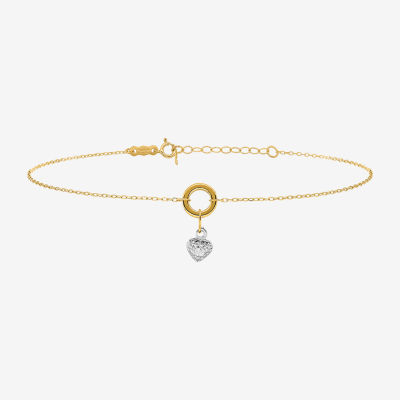 14K Two Tone Gold 9 Inch Solid Link Heart Ankle Bracelet