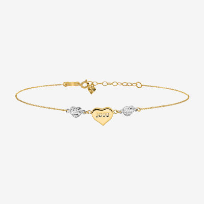 14K Two Tone Gold Inch Solid Rope Heart Ankle Bracelet