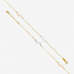 14K Tri-Color Gold 10 Inch Solid Link Ankle Bracelet
