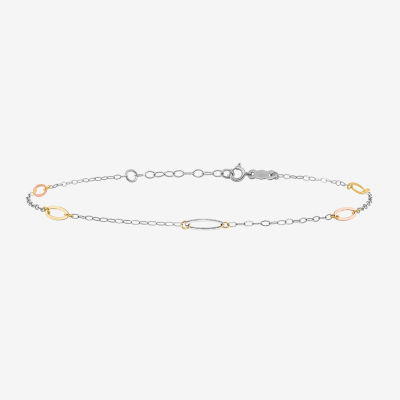 14K Tri-Color Gold 9 Inch Solid Link Ankle Bracelet