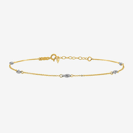 14K Two Tone Gold 9 Inch Solid Cable Ankle Bracelet, One Size