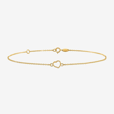 14K Gold Inch Solid Cable Heart Ankle Bracelet