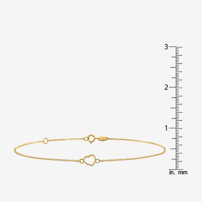 14K Gold Inch Solid Cable Heart Ankle Bracelet