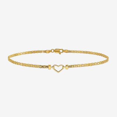 14K Gold 10 Inch Solid Heart Ankle Bracelet JCPenney