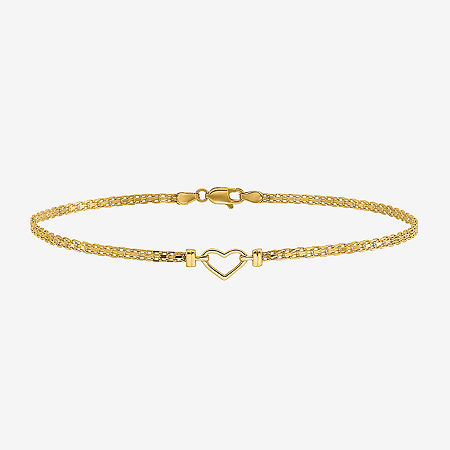 14K Gold 10 Inch Solid Heart Ankle Bracelet, One Size