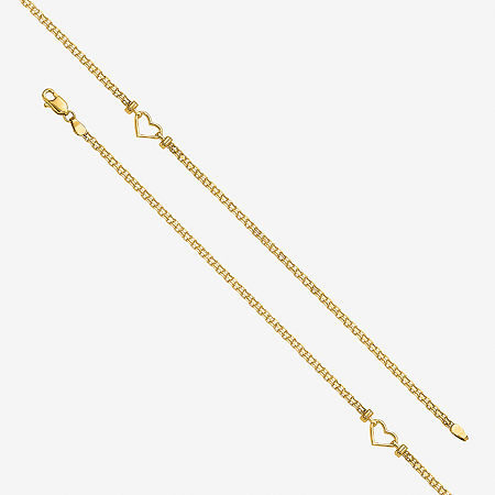 14K Gold 10 Inch Solid Heart Ankle Bracelet, One Size