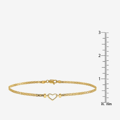 14K Gold Inch Solid Link Heart Ankle Bracelet