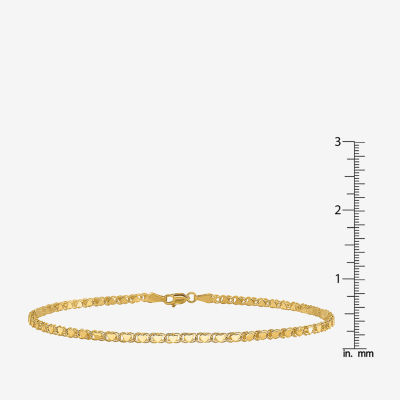 14K Gold Inch Solid Link Heart Ankle Bracelet