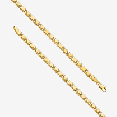 14K Gold Inch Solid Link Heart Ankle Bracelet