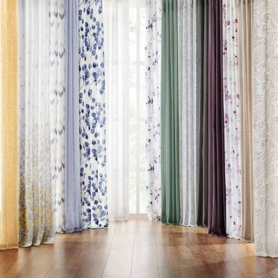 Fieldcrest Arden Watercolor Bouquet Cotton Sheer Rod Pocket Single Curtain Panel