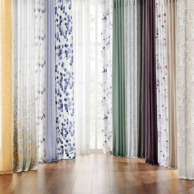 Fieldcrest Arden Watercolor Bouquet Cotton Rod Pocket Sheer Single Curtain Panels