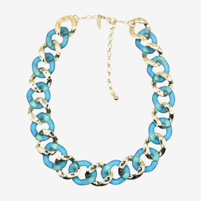 Bijoux Bar Gold Tone & Teal 16 Inch Link Link Necklace