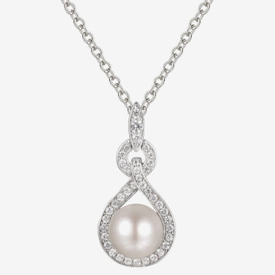 Womens White Cultured Freshwater Pearl Sterling Silver Pendant Necklace