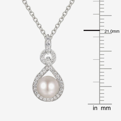 Womens White Cultured Freshwater Pearl Sterling Silver Pendant Necklace