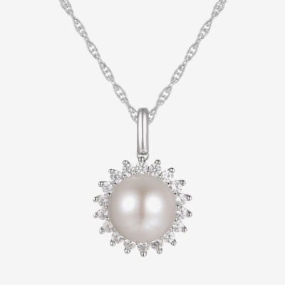 Womens White Cultured Freshwater Pearl Sterling Silver Pendant Necklace