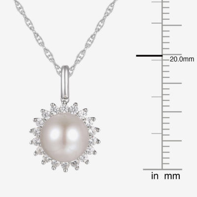 Womens White Cultured Freshwater Pearl Sterling Silver Pendant Necklace